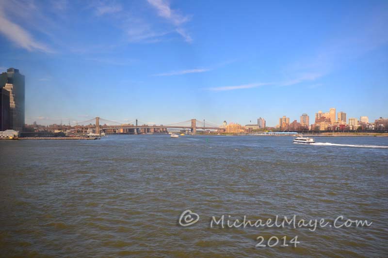 View up the East river, Brooklyn bridge.